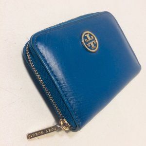 Tory Burch Leather Logo Zip Purse Wallet Key Chain